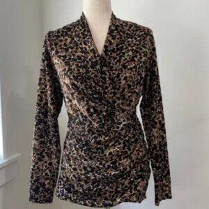 Peruvian Connection Top Large Faux Wrap Long Sleeve Brown Floral Pima Flattering